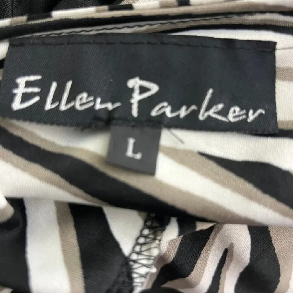 2/$30 Ellen Parker Zebra Print Dress Sleeveless Ruched Side Large #8864 - Picture 5 of 8